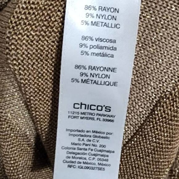 CHICO'S mixed rib shine pullover‎ sweater LS pattern gold size 1 medium NEW - Picture 5 of 7